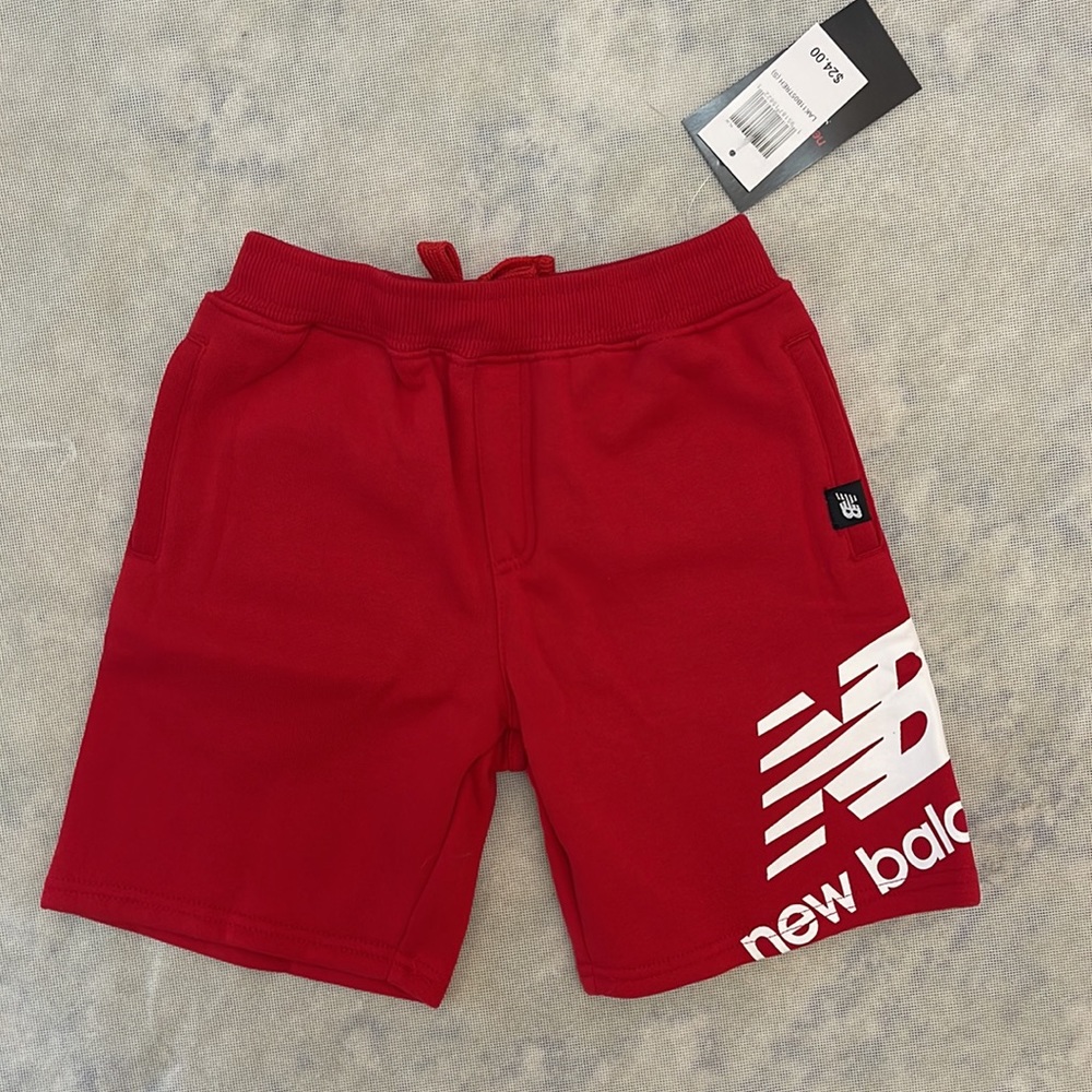 New With Tags New Balance Boys Fleece lined Shorts Red Size Small (4)